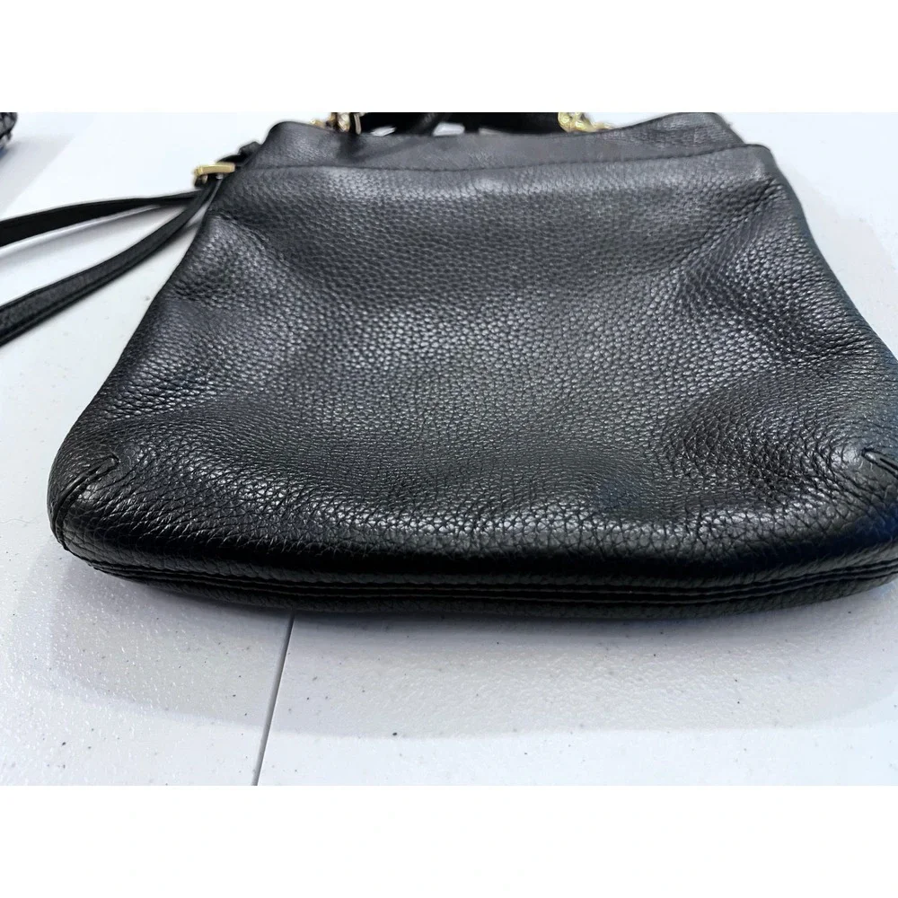 Michael Kors Black Pebbled Leather Crossbody Bag Gold Chain Buckle Detail Luxury